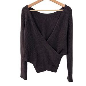 Aerie Women's Size Medium Dark Gray Cross Wrapped Open Ballet Back Knit Sweater